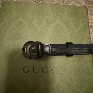 Gucci Dark Leather Belt with Iconic Buckle